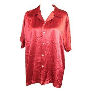 VTG Red Balls on Fire London LA Satin Feel Maroon Button Down Short Sleeve XL